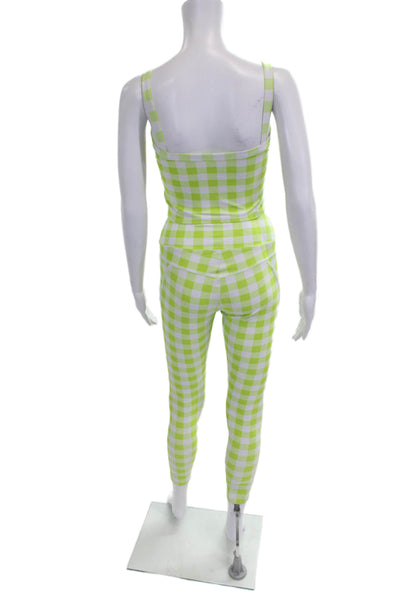 Year Of Ours Womens Green Check Square Neck Sleeveless Leggings Size S