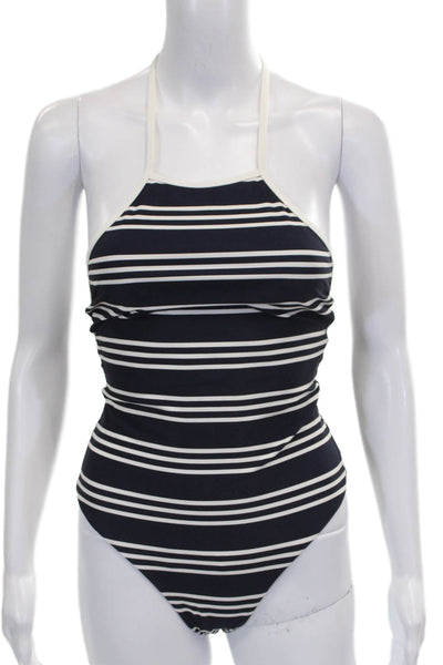 We Wore What Womens One Piece Swimsuit Blue Striped Nylon Size S