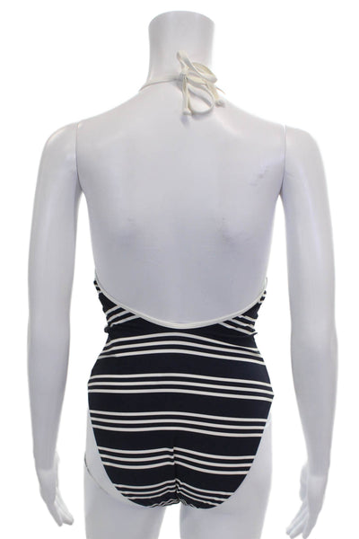 We Wore What Womens One Piece Swimsuit Blue Striped Nylon Size S