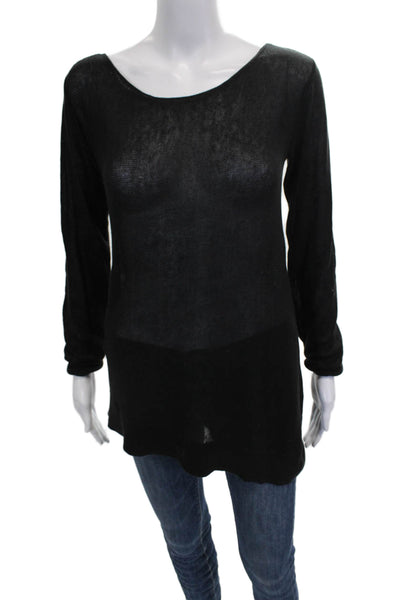 BCBG Max Azria Women Tunic T-Shirt Black Scoop Neck Long Sleeve Size M