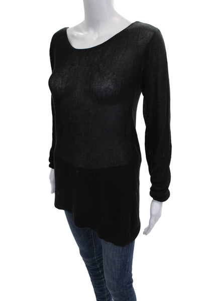 BCBG Max Azria Women Tunic T-Shirt Black Scoop Neck Long Sleeve Size M