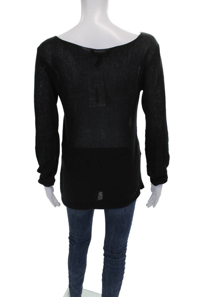 BCBG Max Azria Women Tunic T-Shirt Black Scoop Neck Long Sleeve Size M