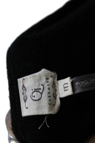 Qi Cashmere Women Pullover Sweater Black Round Neck Long Sleeve Size M