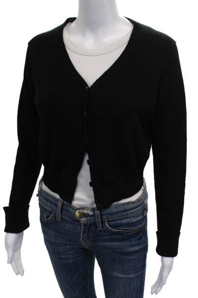 Qi Cashmere Women Pullover Sweater Black Round Neck Long Sleeve Size M