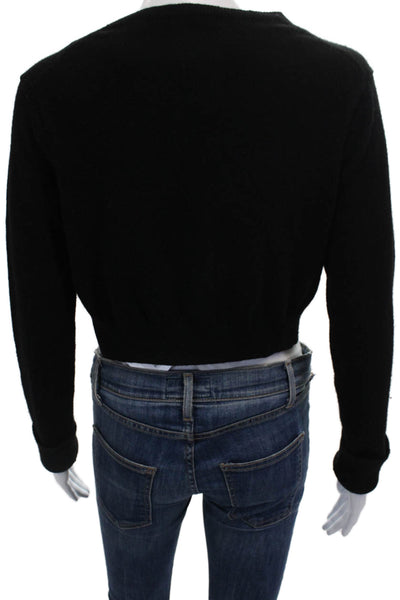 Qi Cashmere Women Pullover Sweater Black Round Neck Long Sleeve Size M