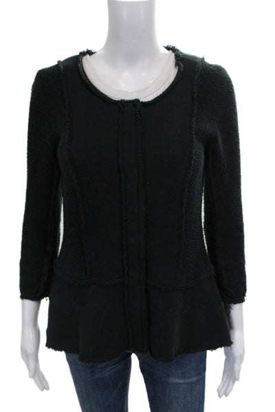 Drew Women Basic Jacket Black Cotton 3/4 Sleeve Round Neck Size 0P