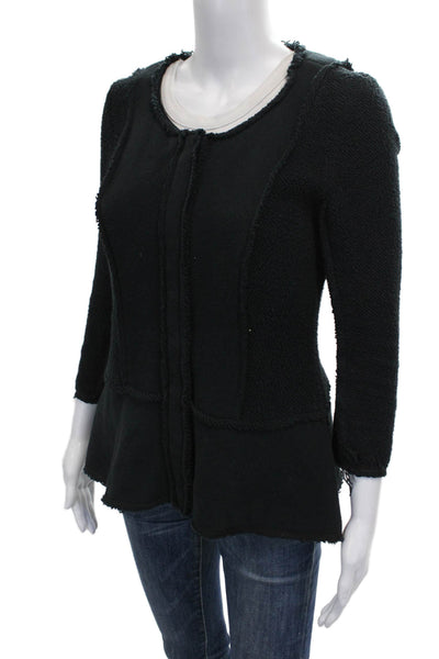 Drew Women Basic Jacket Black Cotton 3/4 Sleeve Round Neck Size 0P