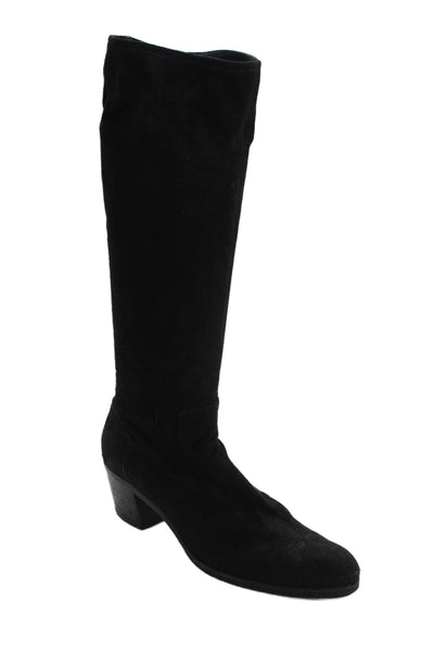 Prada Womens Suede Knee High Zip Up Western Boots Black Size 41 11