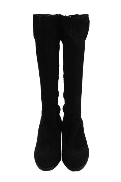Prada Womens Suede Knee High Zip Up Western Boots Black Size 41 11