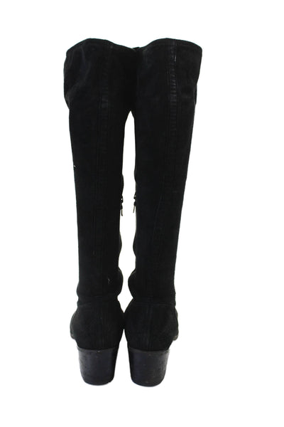 Prada Womens Suede Knee High Zip Up Western Boots Black Size 41 11