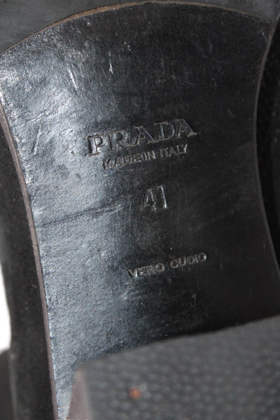 Prada Womens Suede Knee High Zip Up Western Boots Black Size 41 11