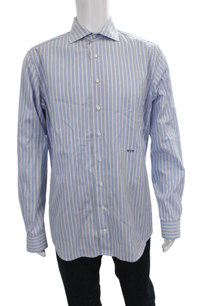 Michael Andrews Mens Blue Striped Cotton Dress Shirt Long Sleeve Size 42