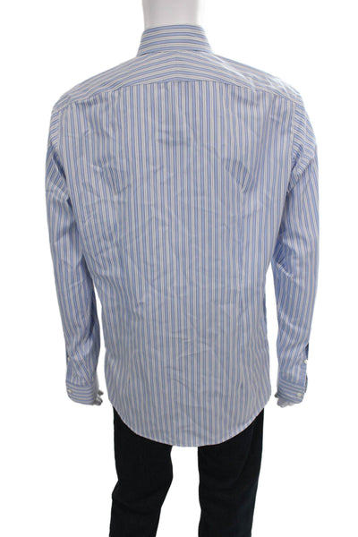 Michael Andrews Mens Blue Striped Cotton Dress Shirt Long Sleeve Size 42