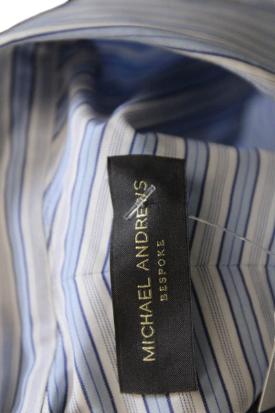 Michael Andrews Mens Blue Striped Cotton Dress Shirt Long Sleeve Size 42