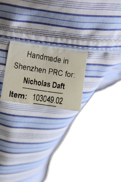 Michael Andrews Mens Blue Striped Cotton Dress Shirt Long Sleeve Size 42