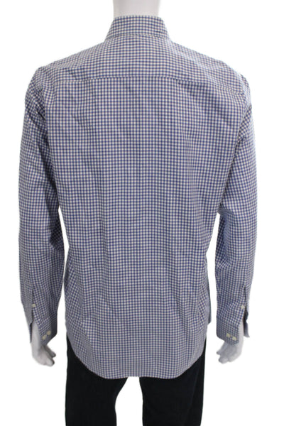 Eton Mens Dress Shirt Blue Cotton Long Sleeve Check Size 16