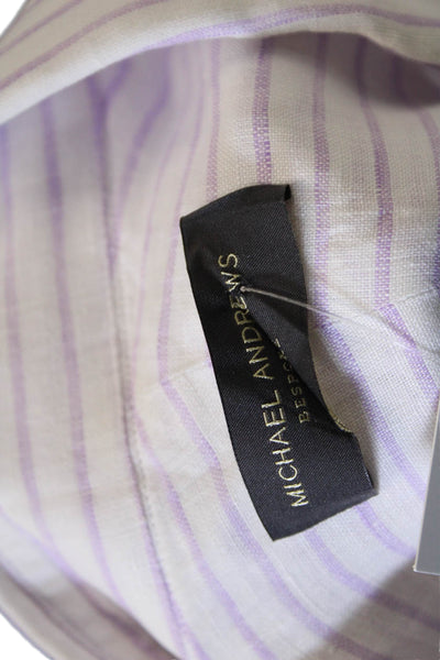 Michael Andrews Mens Striped White Linen Blend Button-Up Dress Shirt Size 42