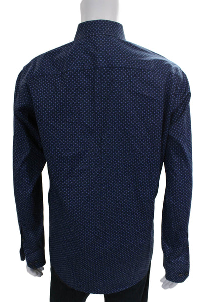 Eton Mens Blue Floral Cotton Dress Shirt Button-Up Long Sleeve Size L