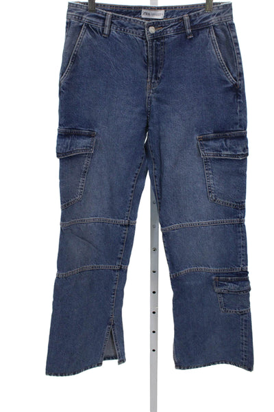 Zara Womens Straight Jeans Blue Mid Rise Button Fly Size 4