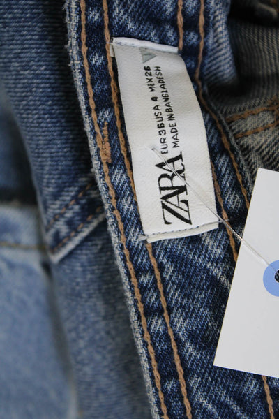 Zara Womens Straight Jeans Blue Mid Rise Button Fly Size 4