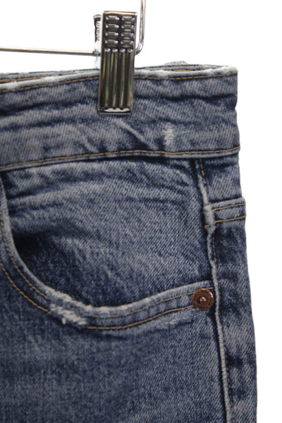 Zara Womens Mom Jeans Blue Mid Rise Button Cotton Blend Size 6