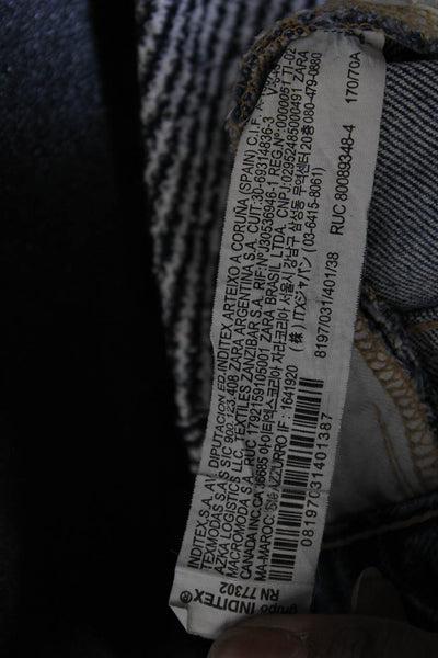 Zara Womens Mom Jeans Blue Mid Rise Button Cotton Blend Size 6