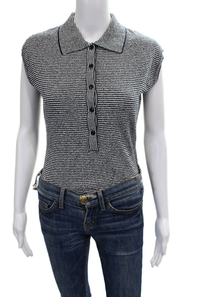 Zara Women Multicolor Striped Collared Basic Polo Sleeveless Size M