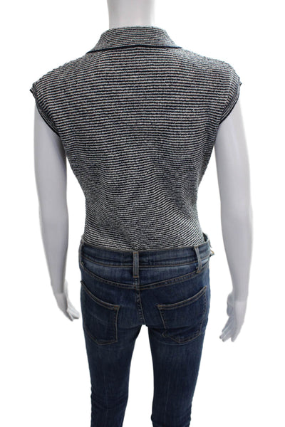Zara Women Multicolor Striped Collared Basic Polo Sleeveless Size M