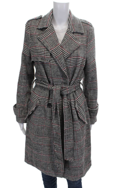 MISSGUIDED Women Trench Coat Multicolor Plaid Polyester Long Sleeve Size 6