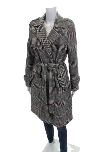 MISSGUIDED Women Trench Coat Multicolor Plaid Polyester Long Sleeve Size 6
