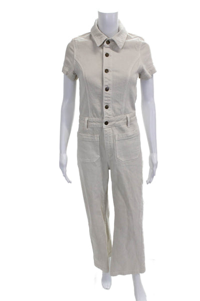 Rollas Womens Jumpsuit Beige Collared Short Sleeve Button 99% Cotton Size S