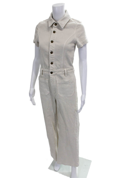 Rollas Womens Jumpsuit Beige Collared Short Sleeve Button 99% Cotton Size S