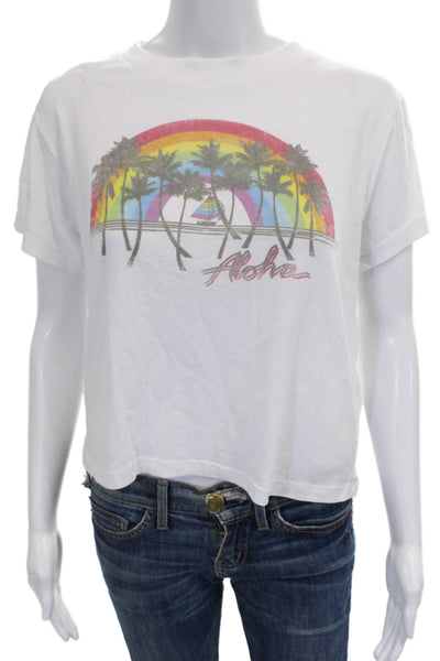 Chaser Women Basic White Crew Neck Short Sleeve T-Shirt Size S