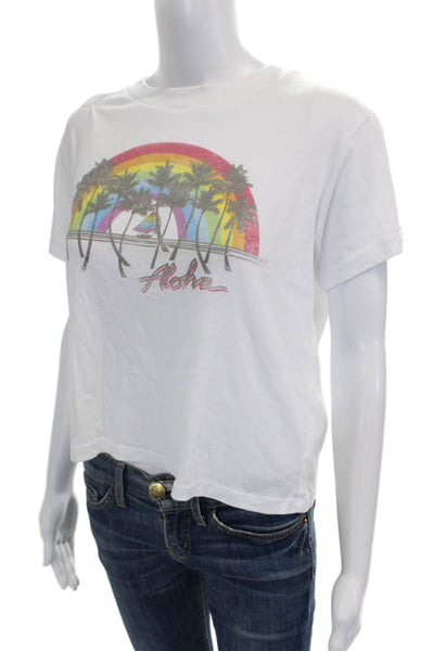 Chaser Women Basic White Crew Neck Short Sleeve T-Shirt Size S
