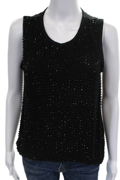 L Agence Women Basic Silk Scoop Neck Sleeveless Tank Black Size XS