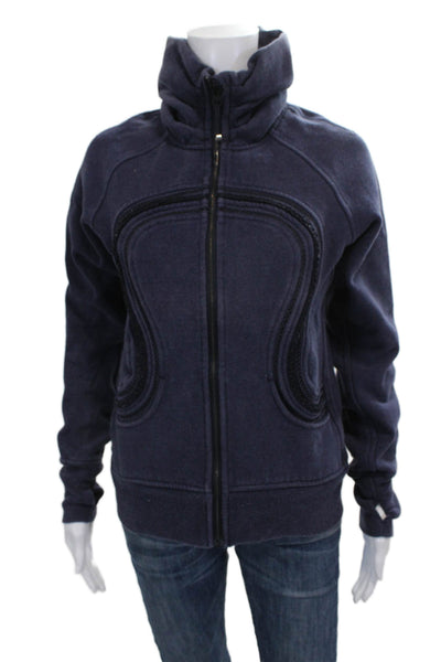 Lululemon Womens Blue Cotton Blend Track Jacket Hood Zip Size 4