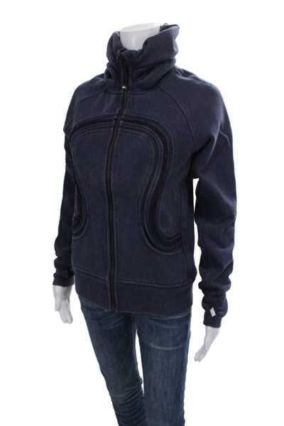 Lululemon Womens Blue Cotton Blend Track Jacket Hood Zip Size 4
