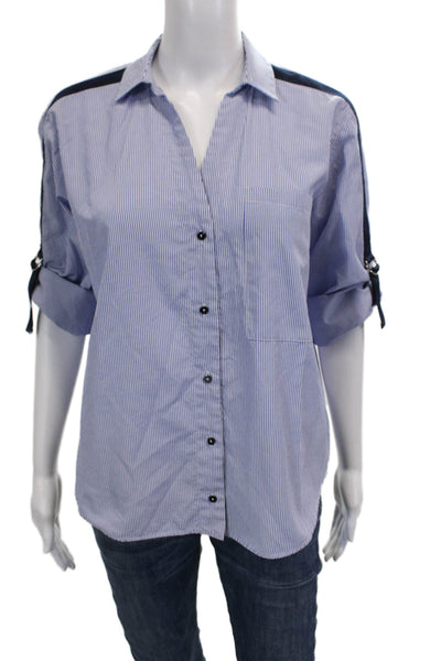 Zara Women Striped Collared Button Up 3/4 Sleeve Polyester Top Size XS