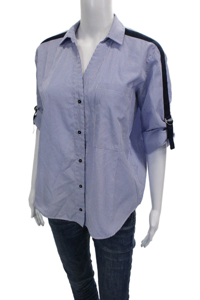 Zara Women Striped Collared Button Up 3/4 Sleeve Polyester Top Size XS