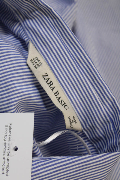 Zara Women Striped Collared Button Up 3/4 Sleeve Polyester Top Size XS