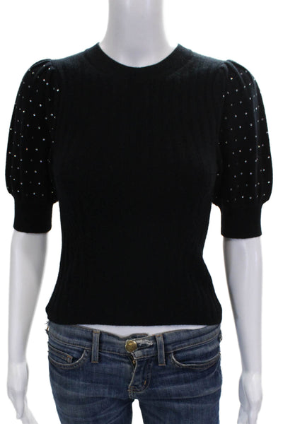 Jonathan Simkhai Womens Pullover Sweater Black Crew Neck Short Sleeve Size XS