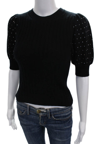 Jonathan Simkhai Womens Pullover Sweater Black Crew Neck Short Sleeve Size XS