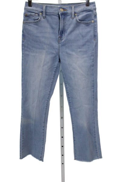 7 For All Mankind Women Cropped Blue High Rise Cotton Blend Jeans Size 26