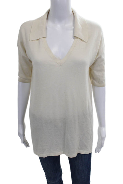 Lafayette 148 New York Women Petite Pullover Sweater Ivory 3/4 Sleeve Size S