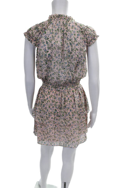 Decker Women Blouson Pink High Neck Short Sleeve Floral Dress Size XS