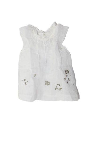 Bonpoint Girls Sleeveless Metallic Embroidered Linen Dress White Size 6 Months