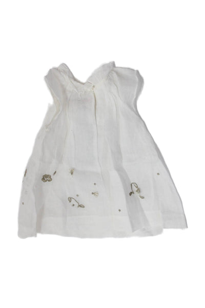 Bonpoint Girls Sleeveless Metallic Embroidered Linen Dress White Size 6 Months