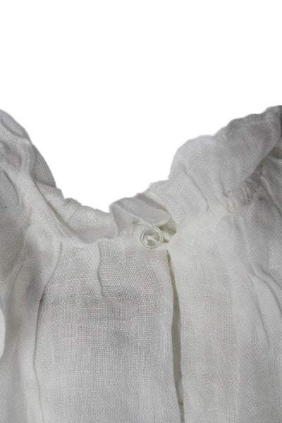 Bonpoint Girls Sleeveless Metallic Embroidered Linen Dress White Size 6 Months