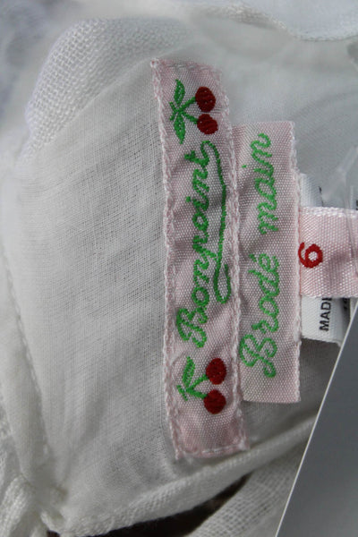 Bonpoint Girls Sleeveless Metallic Embroidered Linen Dress White Size 6 Months