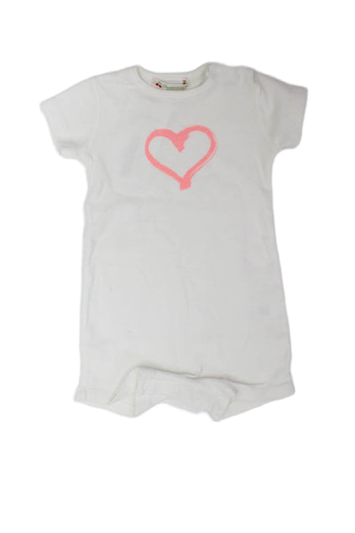 Bonpoint Girls Short Sleeve Crew Neck Heart One Piece White Cotton Size 6 Months